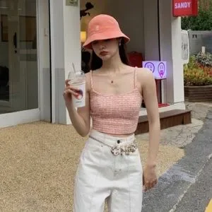 Tops | Seooocookie Orange Tweed Crop Top | Poshmark
